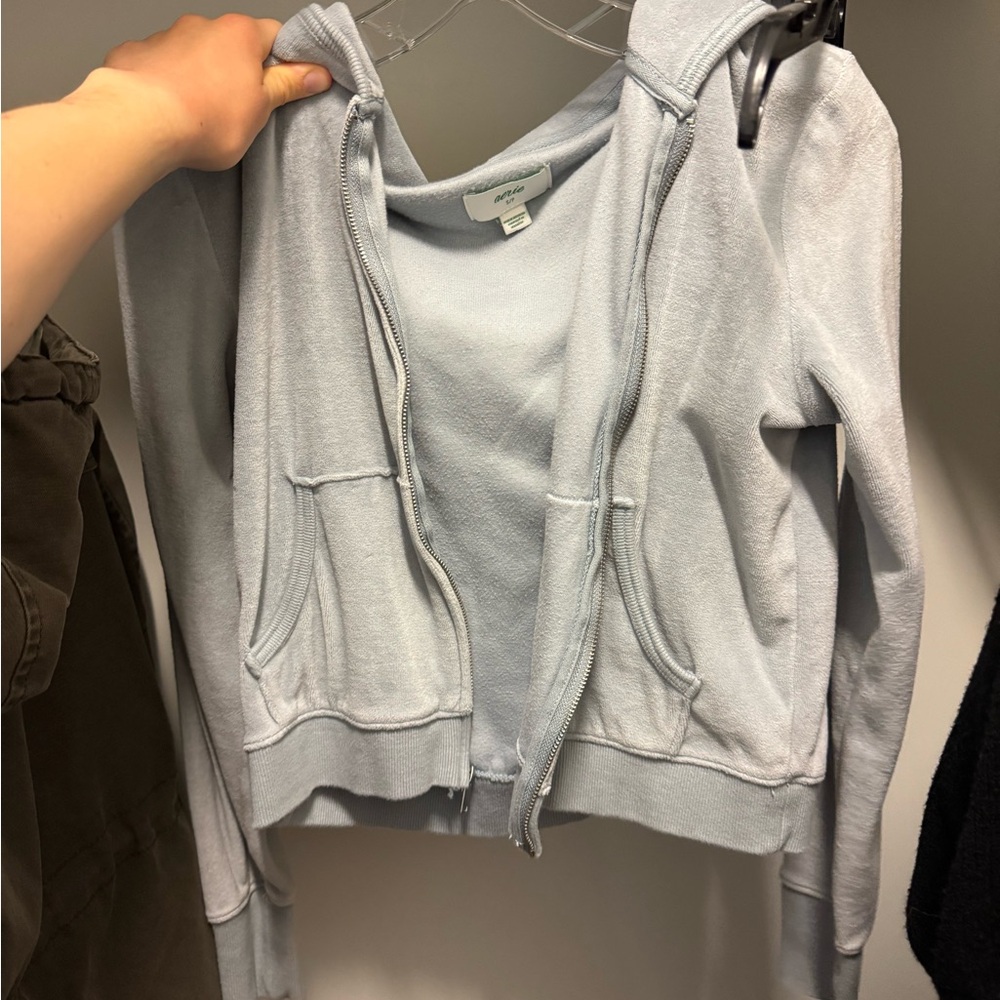 Aerie Light Gray Zip-Up Hoodie